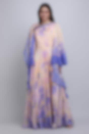Ivory & Purple Viscose Crepe Embroidered Cocktail Dress by Mandira Wirk - Resort at Pernia's Pop Up Shop