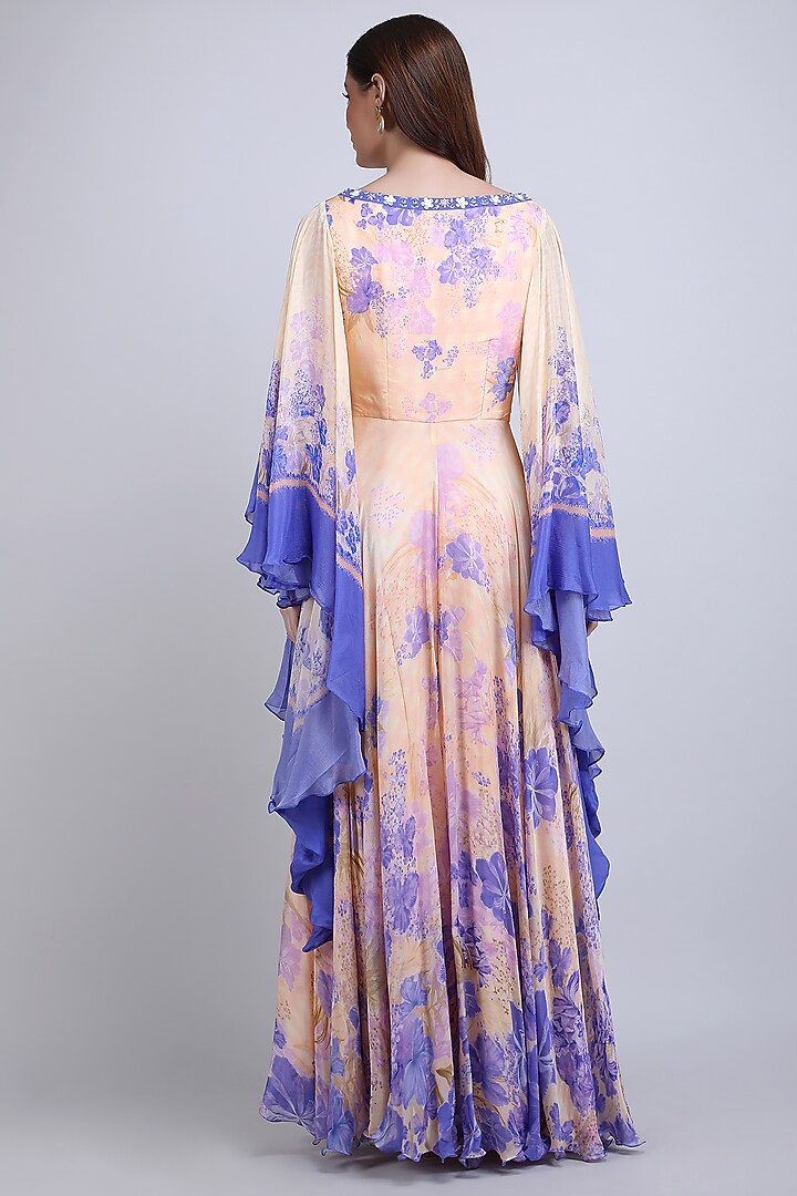 Ivory & Purple Viscose Crepe Embroidered Cocktail Dress by Mandira Wirk - Resort at Pernia's Pop Up Shop