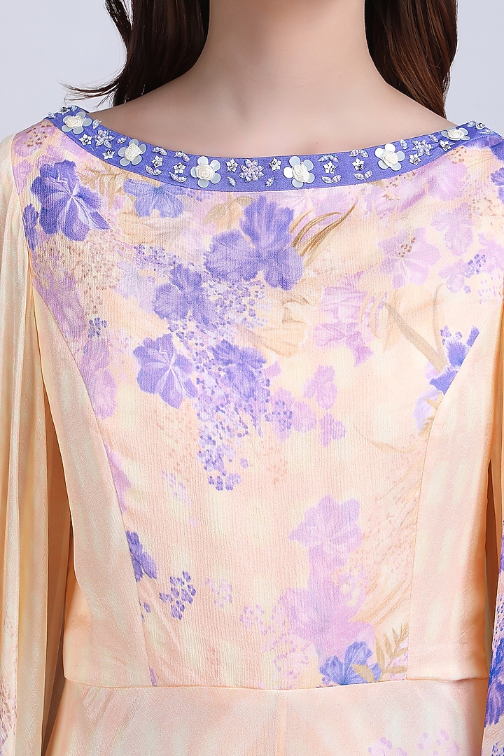 Ivory & Purple Viscose Crepe Embroidered Cocktail Dress by Mandira Wirk - Resort at Pernia's Pop Up Shop
