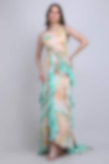 Yellow & Green Chiffon Satin Cocktail Dress by Mandira Wirk - Resort at Pernia's Pop Up Shop