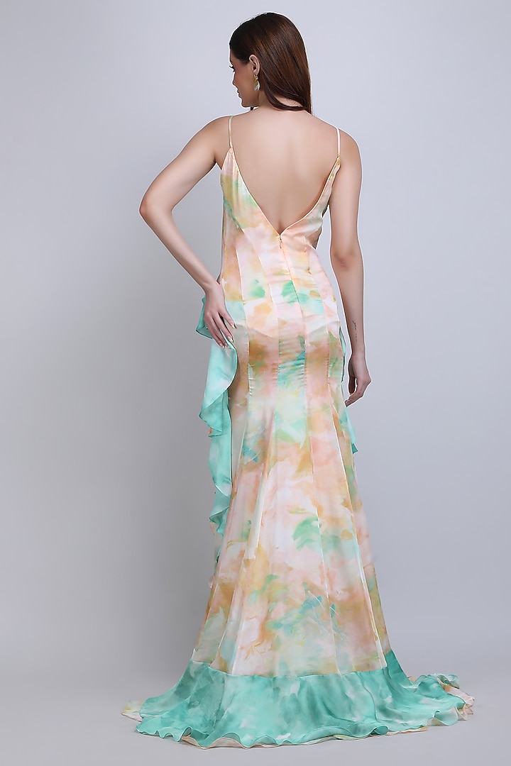 Yellow & Green Chiffon Satin Cocktail Dress by Mandira Wirk - Resort at Pernia's Pop Up Shop