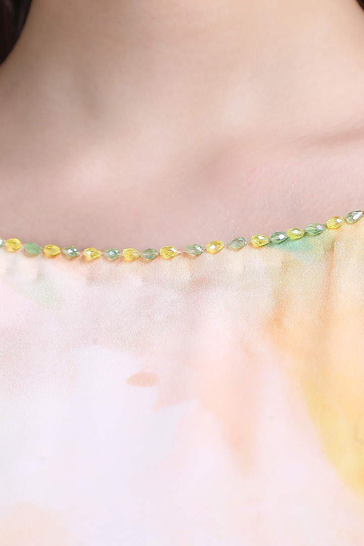 Yellow & Green Chiffon Satin Cocktail Dress by Mandira Wirk - Resort at Pernia's Pop Up Shop