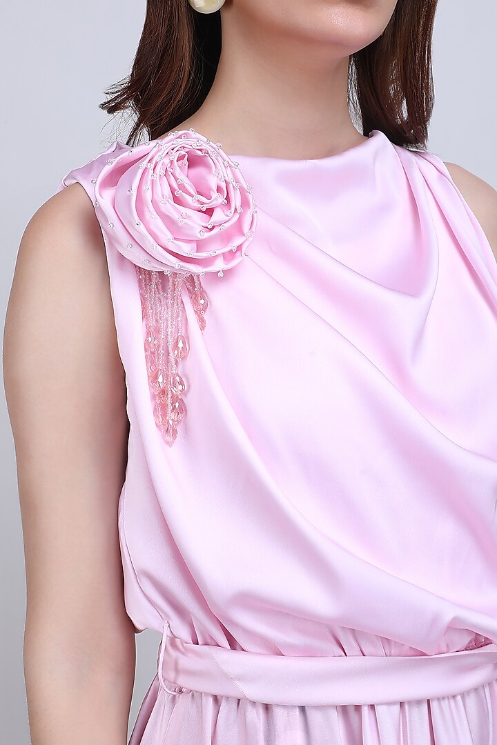 Pink Silk Crepe Handwork Vacation Dress by Mandira Wirk - Resort at Pernia's Pop Up Shop