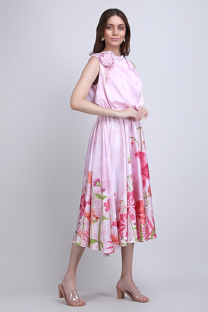 Pink Silk Crepe Handwork Vacation Dress by Mandira Wirk - Resort at Pernia's Pop Up Shop