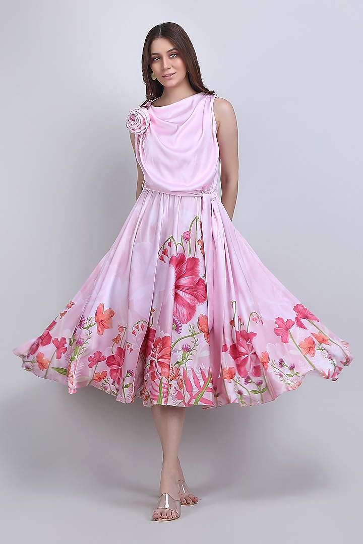 Pink Silk Crepe Handwork Vacation Dress by Mandira Wirk - Resort at Pernia's Pop Up Shop
