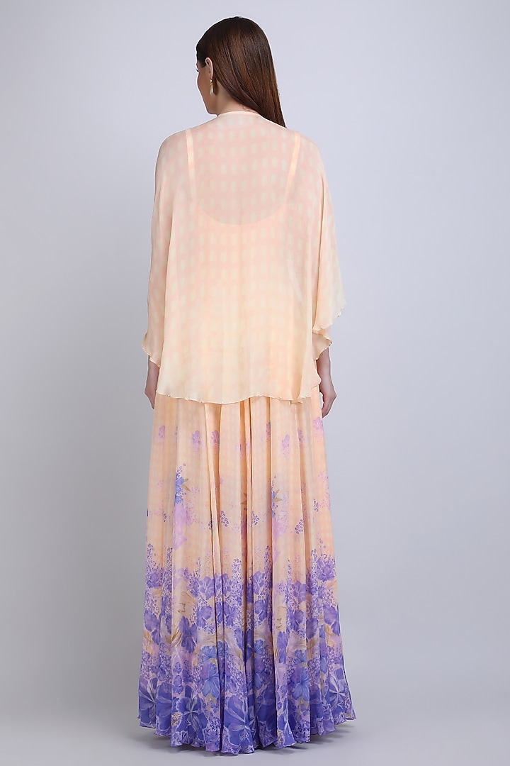 Ivory & Purple Viscose Chiffon Floral Engagement Gown With Cape by Mandira Wirk - Resort at Pernia's Pop Up Shop