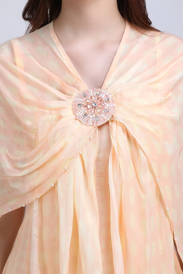 Ivory & Purple Viscose Chiffon Floral Engagement Gown With Cape by Mandira Wirk - Resort at Pernia's Pop Up Shop