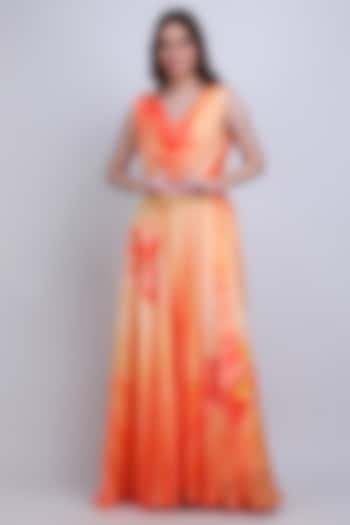 Orange Chiffon Satin Embroidered Cocktail Dress by Mandira Wirk - Resort at Pernia's Pop Up Shop
