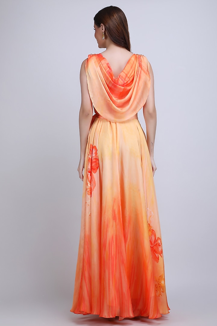 Orange Chiffon Satin Embroidered Cocktail Dress by Mandira Wirk - Resort at Pernia's Pop Up Shop