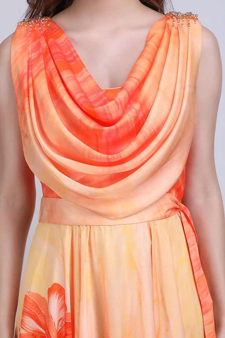 Orange Chiffon Satin Embroidered Cocktail Dress by Mandira Wirk - Resort at Pernia's Pop Up Shop