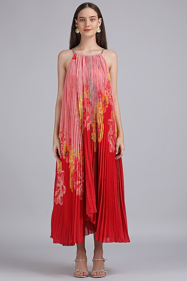 Pink Georgette Floral Vacation Dress by Mandira Wirk - Resort at Pernia's Pop Up Shop