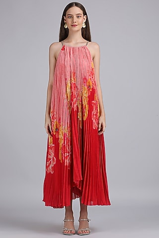 Pink Georgette Floral Dress by Mandira Wirk - Resort