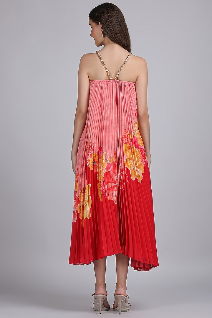 Pink Georgette Floral Vacation Dress by Mandira Wirk - Resort at Pernia's Pop Up Shop