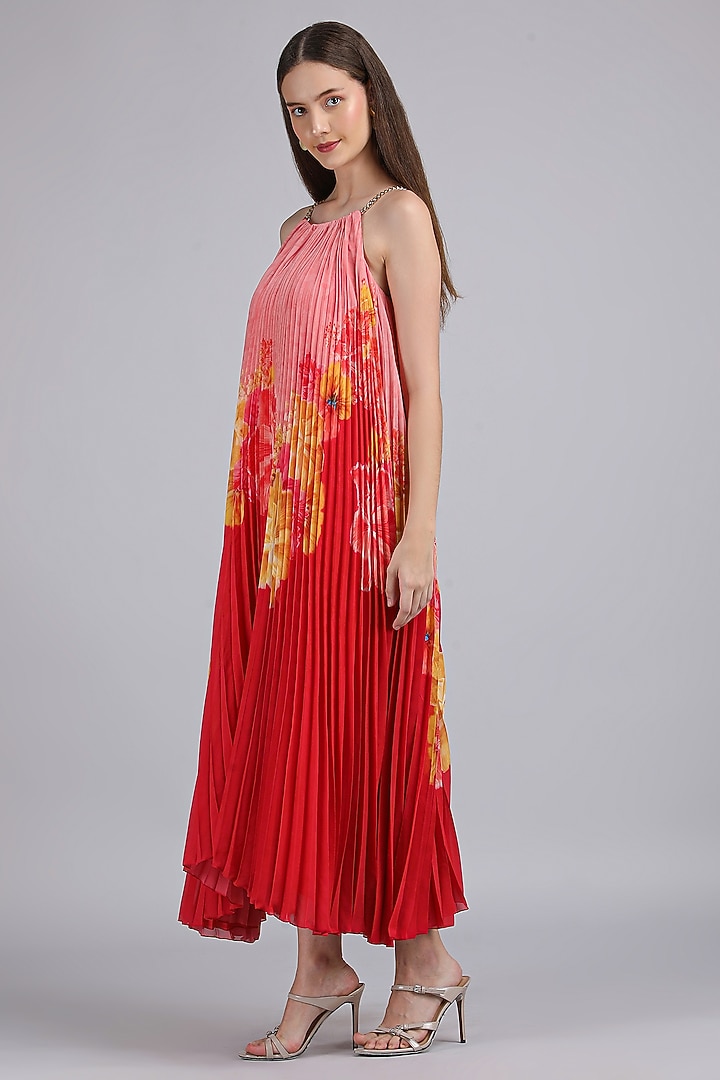 Pink Georgette Floral Vacation Dress by Mandira Wirk - Resort at Pernia's Pop Up Shop