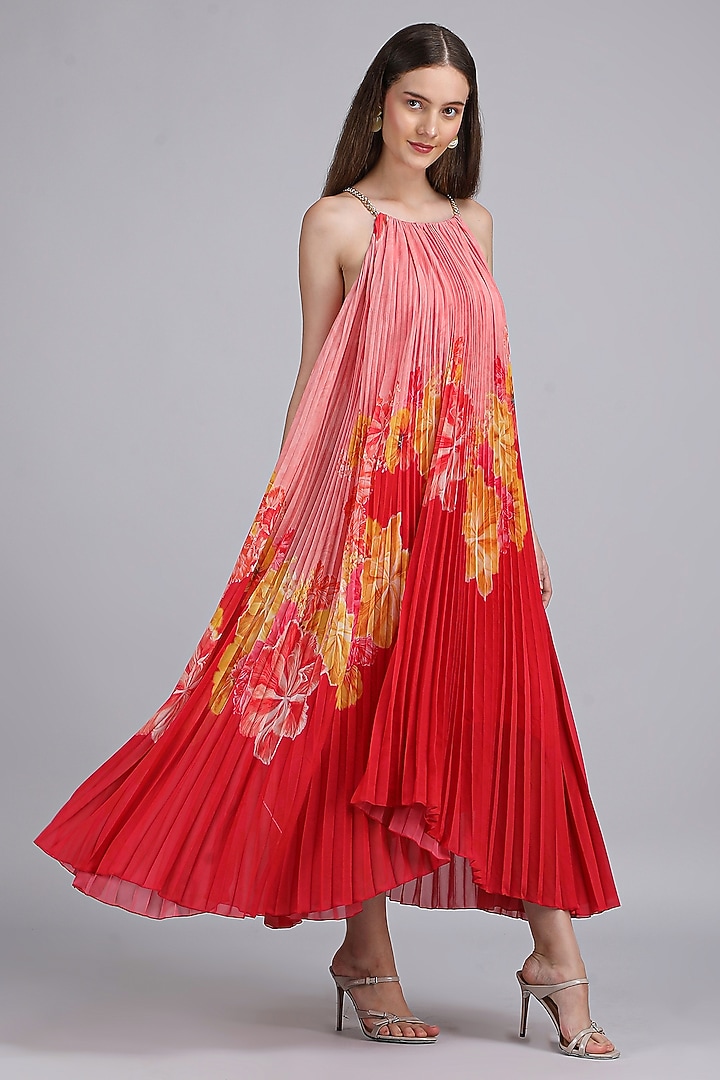 Pink Georgette Floral Vacation Dress by Mandira Wirk - Resort at Pernia's Pop Up Shop