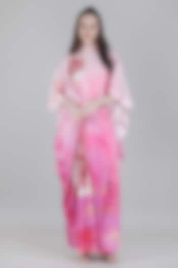 Pink Sumo Satin Embroidered Draped Kaftan by Mandira Wirk - Resort at Pernia's Pop Up Shop