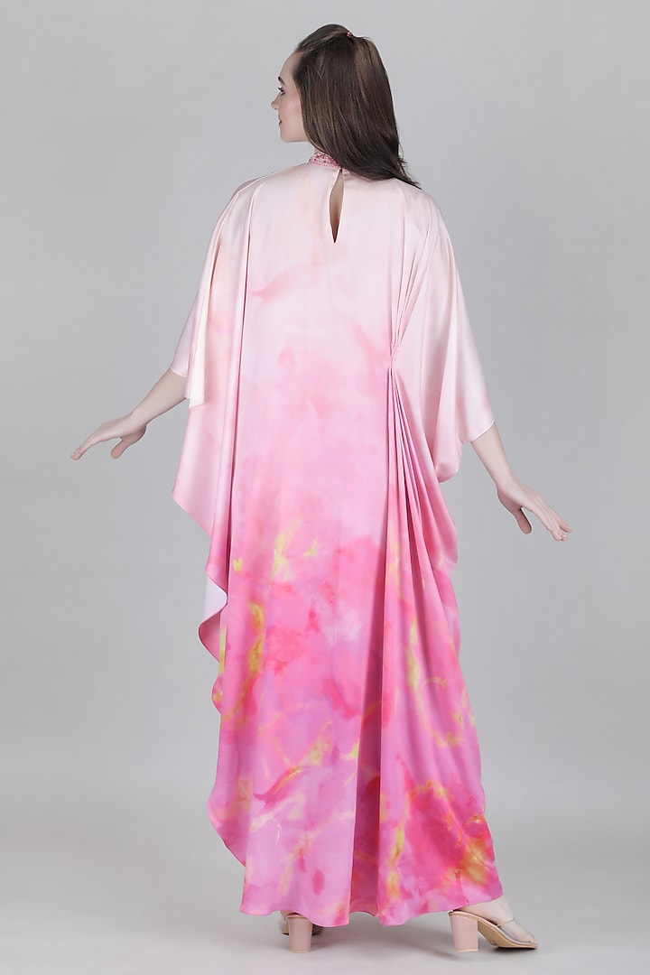 Pink Sumo Satin Embroidered Draped Kaftan by Mandira Wirk - Resort at Pernia's Pop Up Shop