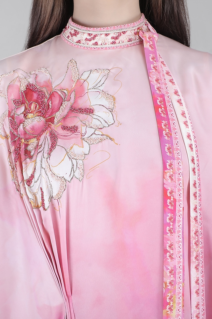 Pink Sumo Satin Embroidered Draped Kaftan by Mandira Wirk - Resort at Pernia's Pop Up Shop