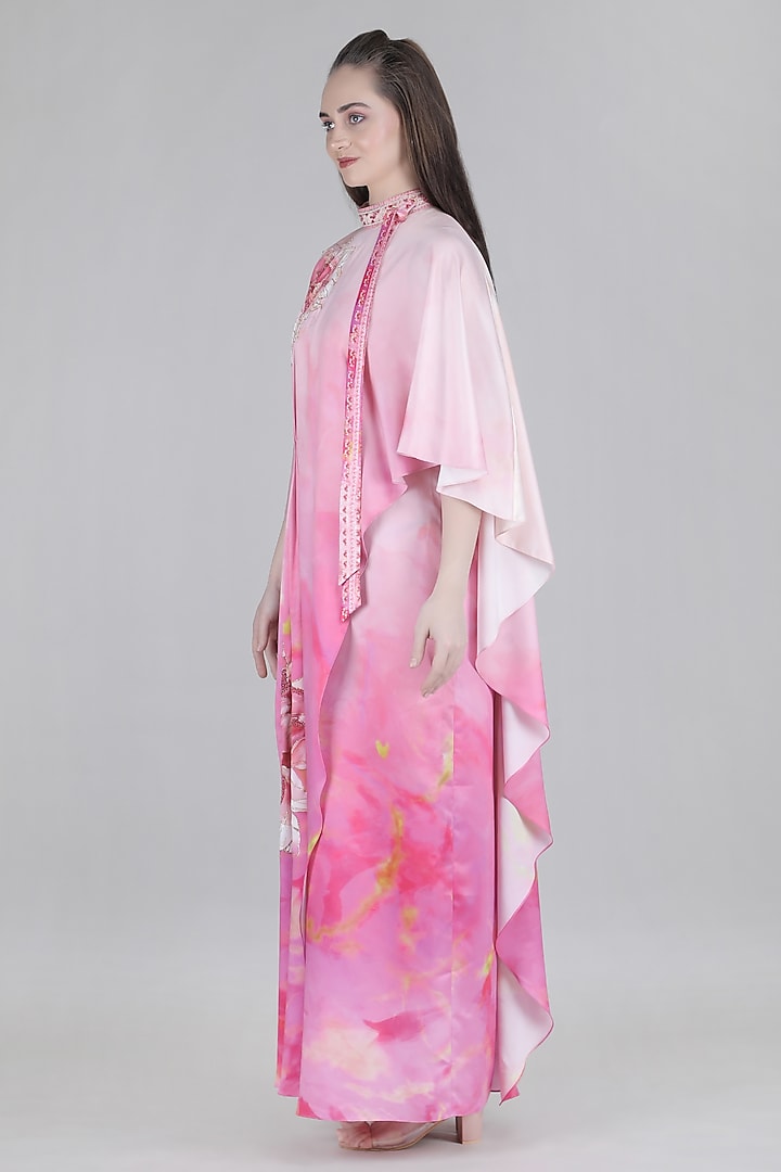 Pink Sumo Satin Embroidered Draped Kaftan by Mandira Wirk - Resort at Pernia's Pop Up Shop