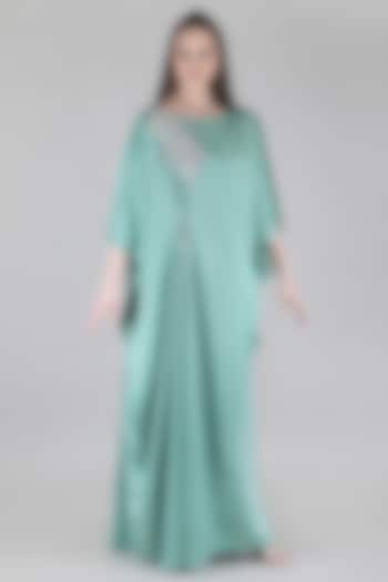 Green Sumo Satin Embellished Kaftan by Mandira Wirk - Resort at Pernia's Pop Up Shop