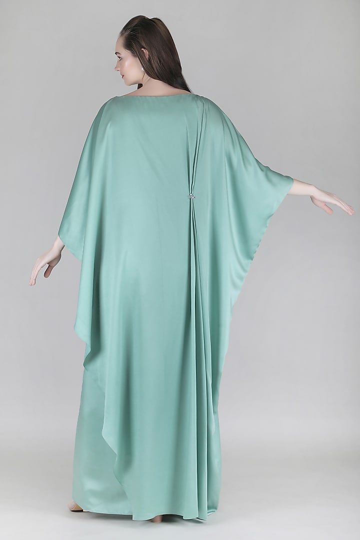 Green Sumo Satin Embellished Kaftan by Mandira Wirk - Resort at Pernia's Pop Up Shop