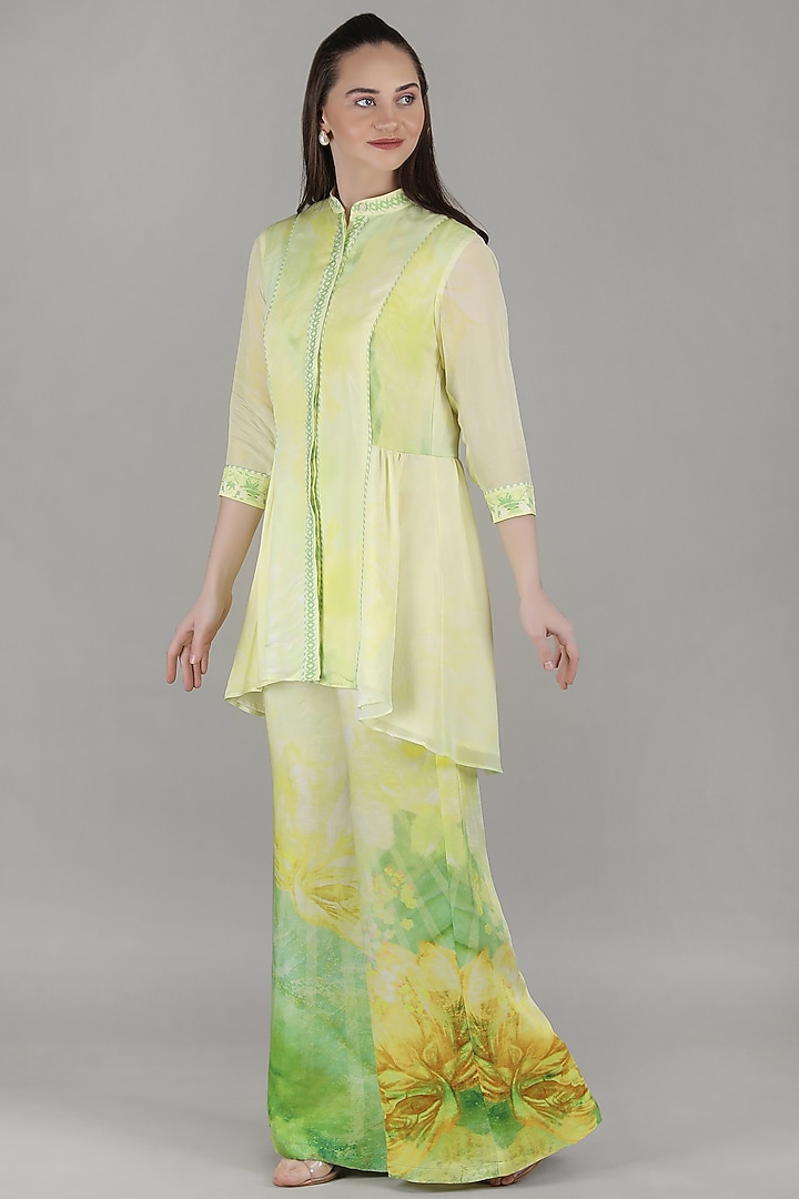 Yellow Viscose Chiffon & Cotton Linen Co-Ord Set by Mandira Wirk - Resort at Pernia's Pop Up Shop