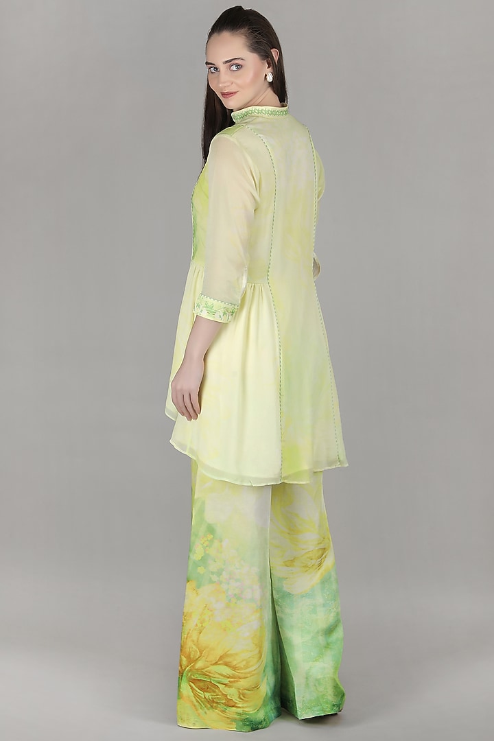 Yellow Viscose Chiffon & Cotton Linen Co-Ord Set by Mandira Wirk - Resort at Pernia's Pop Up Shop