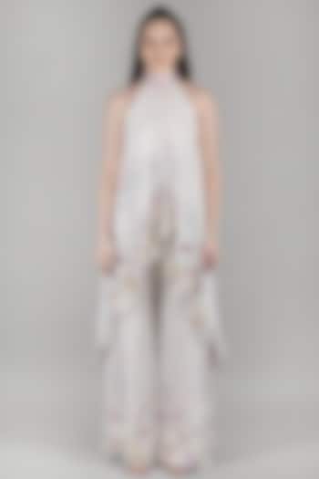 Ivory Viscose Chiffon & Cotton Linen Embroidered Co-Ord Set by Mandira Wirk - Resort at Pernia's Pop Up Shop