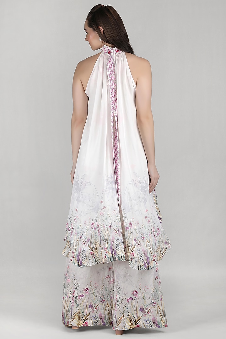 Ivory Viscose Chiffon & Cotton Linen Embroidered Co-Ord Set by Mandira Wirk - Resort at Pernia's Pop Up Shop