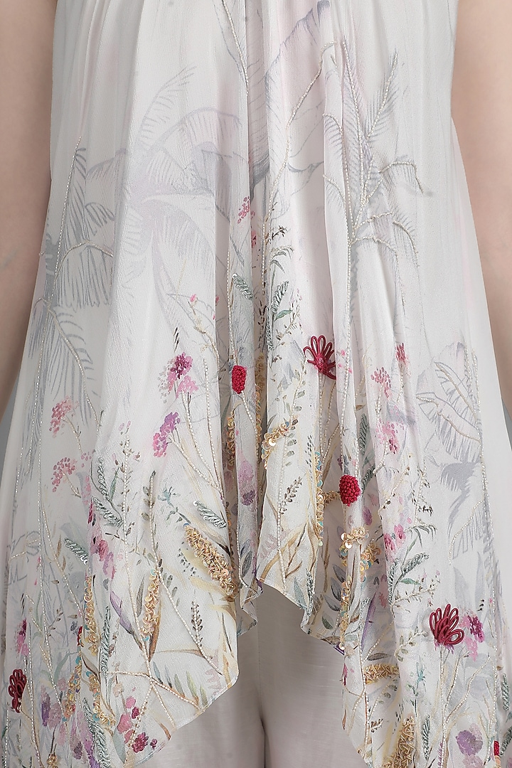 Ivory Viscose Chiffon & Cotton Linen Embroidered Co-Ord Set by Mandira Wirk - Resort at Pernia's Pop Up Shop