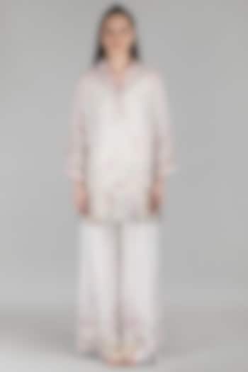 Ivory Lurex Linen & Cotton Linen Printed Co-Ord Set by Mandira Wirk - Resort at Pernia's Pop Up Shop