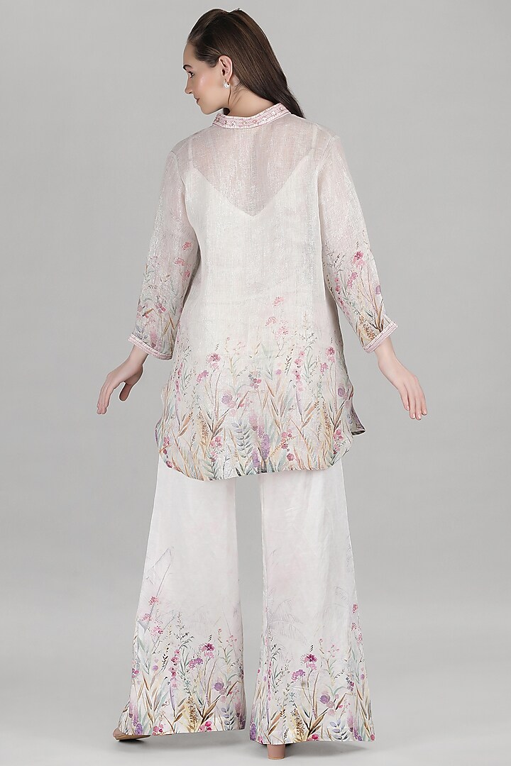 Ivory Lurex Linen & Cotton Linen Printed Co-Ord Set by Mandira Wirk - Resort at Pernia's Pop Up Shop