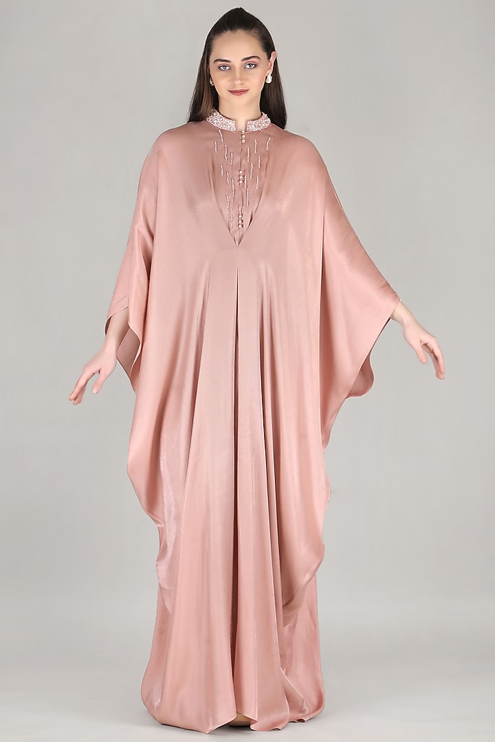 Pink Crystal Satin Kaftan by Mandira Wirk - Resort at Pernia's Pop Up Shop