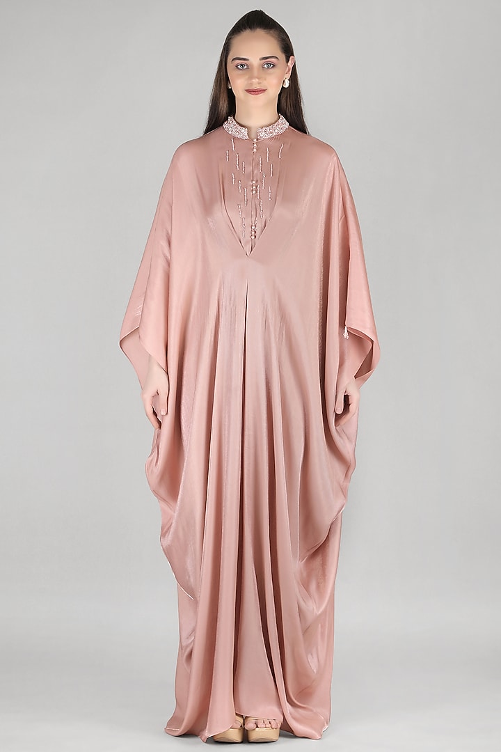 Pink Crystal Satin Kaftan by Mandira Wirk - Resort at Pernia's Pop Up Shop