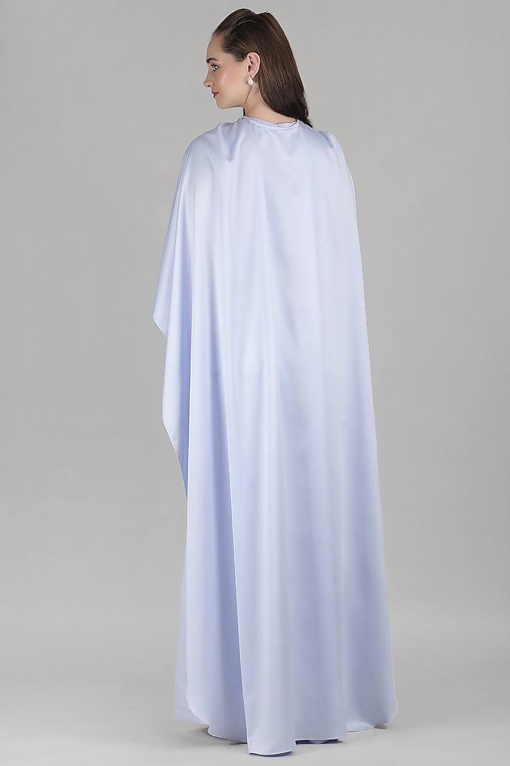 Blue Satin Embellished Cape Jumpsuit by Mandira Wirk - Resort at Pernia's Pop Up Shop