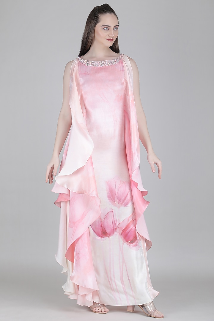 Pink Crystal Satin Layered Vacation Dress by Mandira Wirk - Resort at Pernia's Pop Up Shop