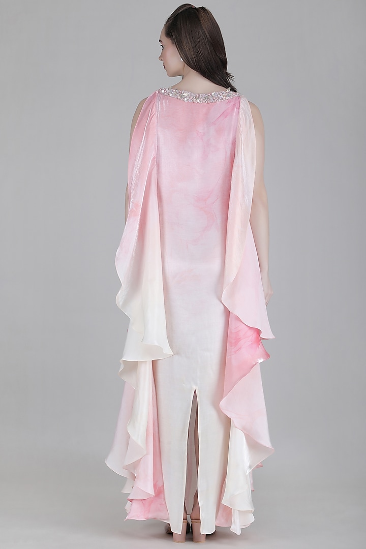Pink Crystal Satin Layered Vacation Dress by Mandira Wirk - Resort at Pernia's Pop Up Shop