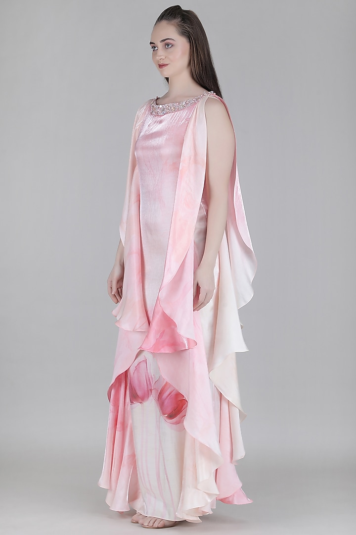 Pink Crystal Satin Layered Vacation Dress by Mandira Wirk - Resort at Pernia's Pop Up Shop