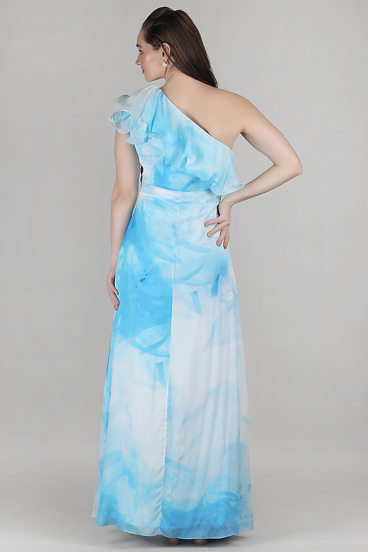 Blue Viscose Chiffon Ruffle One-Shoulder Vacation Dress by Mandira Wirk - Resort at Pernia's Pop Up Shop