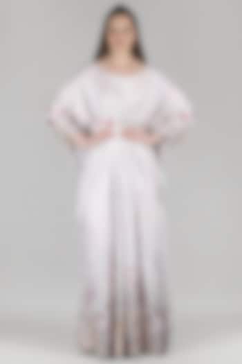 Ivory Satin Embroidered Kaftan by Mandira Wirk - Resort at Pernia's Pop Up Shop