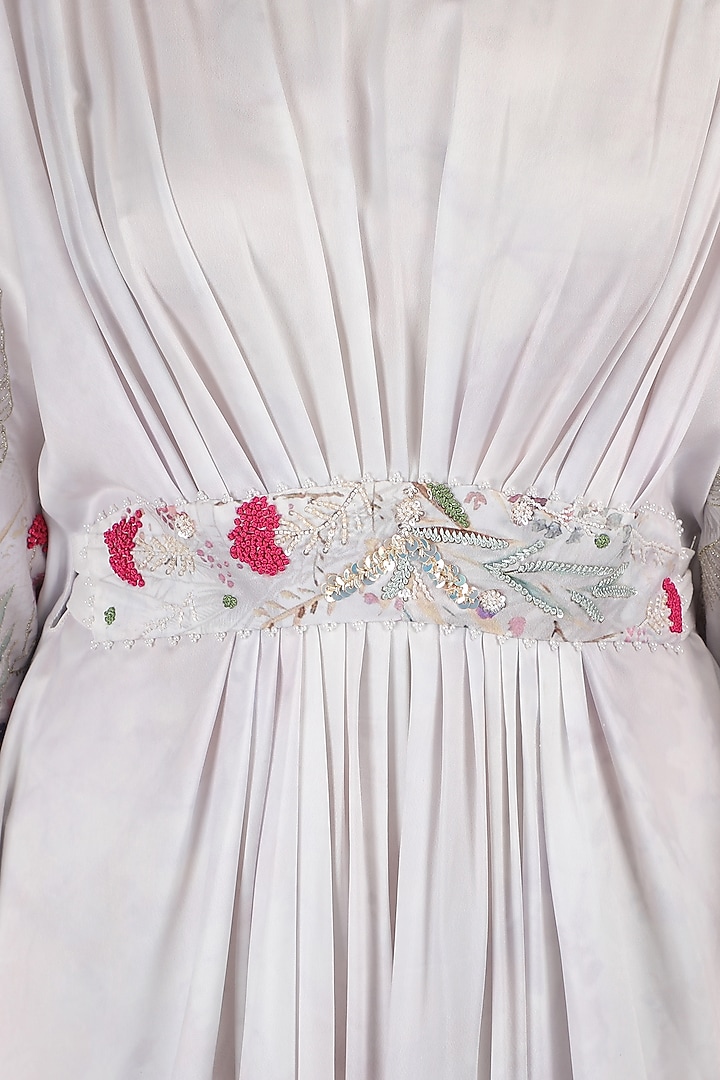Ivory Satin Embroidered Kaftan by Mandira Wirk - Resort at Pernia's Pop Up Shop