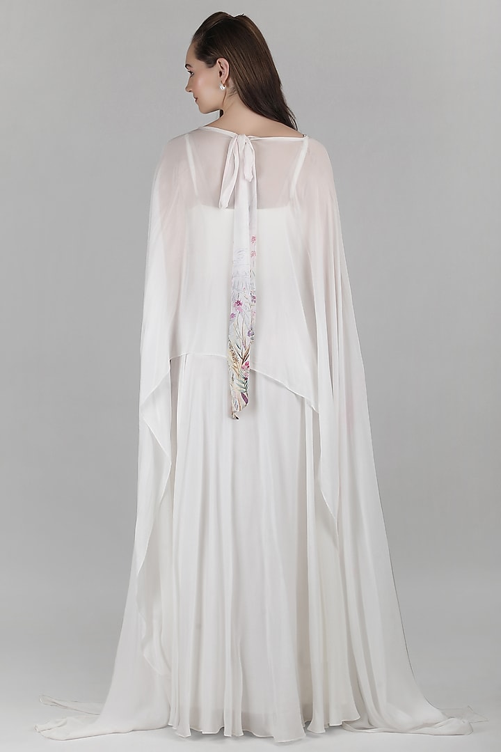 Ivory Viscose Chiffon Embroidered Cape Engagement Gown by Mandira Wirk - Resort at Pernia's Pop Up Shop