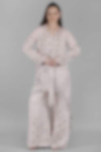 Ivory Viscose Chiffon & Cotton Linen Embroidered Kurta Set by Mandira Wirk - Resort at Pernia's Pop Up Shop