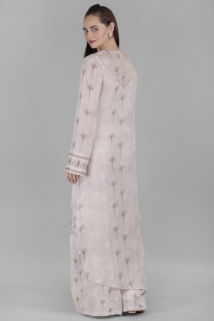 Ivory Viscose Chiffon & Cotton Linen Embroidered Kurta Set by Mandira Wirk - Resort at Pernia's Pop Up Shop