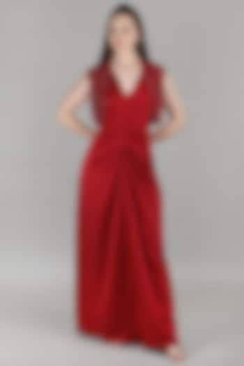 Red Satin Embroidered Sculpted Engagement Gown by Mandira Wirk - Resort at Pernia's Pop Up Shop