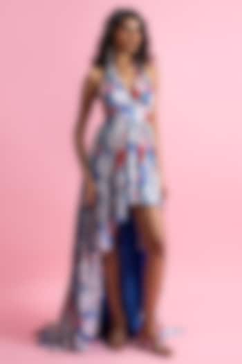 Blue Armani Satin High-Low Maxi Cocktail Dress by Mandira Wirk - Resort at Pernia's Pop Up Shop
