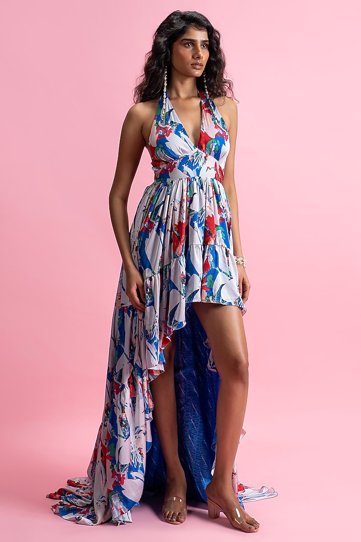 Blue Armani Satin High-Low Maxi Cocktail Dress by Mandira Wirk - Resort at Pernia's Pop Up Shop