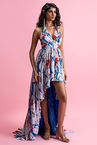 Blue Armani Satin High-Low Maxi Dress by Mandira Wirk - Resort