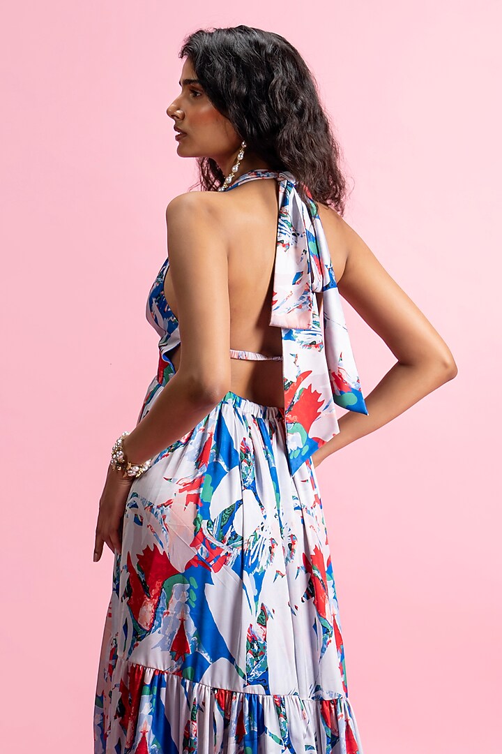 Blue Armani Satin High-Low Maxi Cocktail Dress by Mandira Wirk - Resort at Pernia's Pop Up Shop