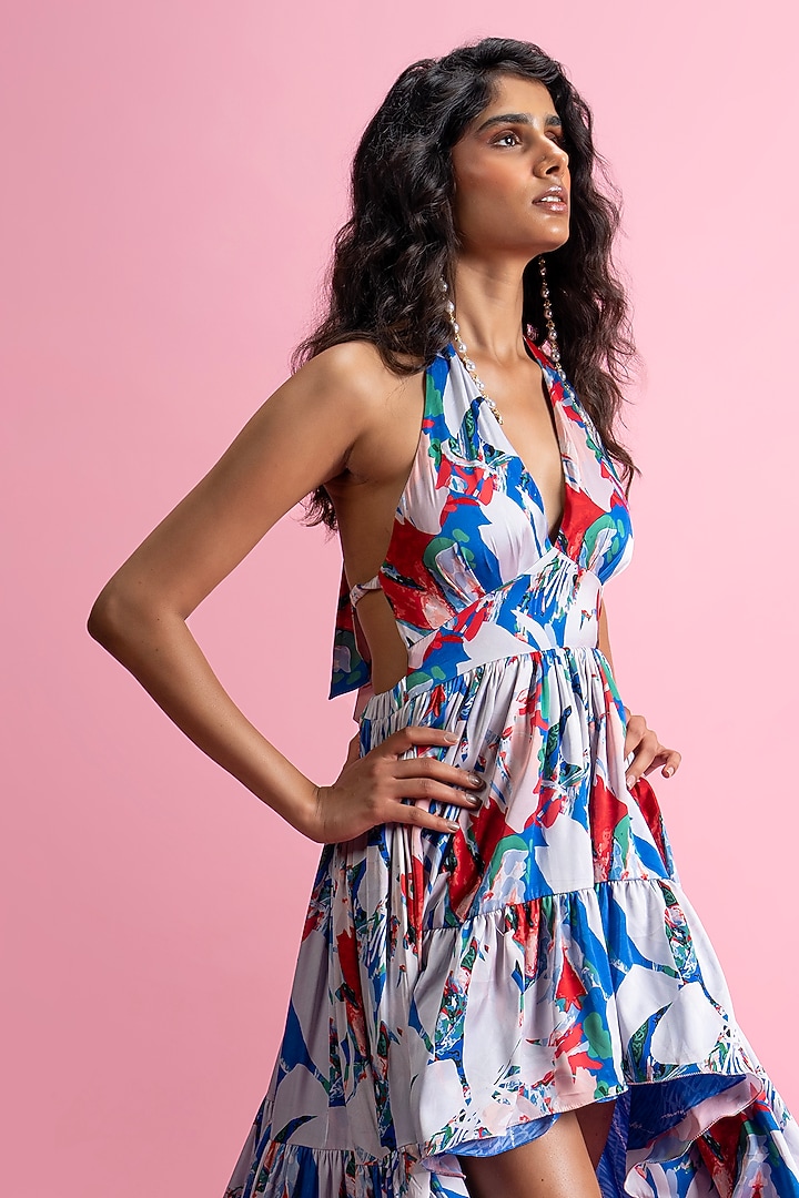 Blue Armani Satin High-Low Maxi Cocktail Dress by Mandira Wirk - Resort at Pernia's Pop Up Shop